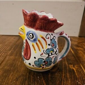 Vintage Rooster Creamer Pitcher Made in Italy Hand Painted Ceramic 4.5"